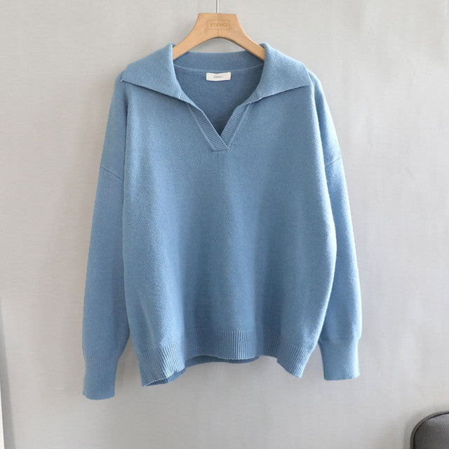 Autumn Winter Polo Collar Oversize Thick Sweater Pullovers