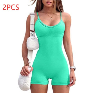 Spaghetti Strap Shorts Jumpsuit Sports Yoga Workout Tight Romper Women Fashion Fitness Sportwear