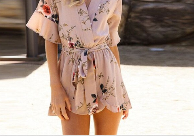 Women Floral Print Jumpsuits Beach