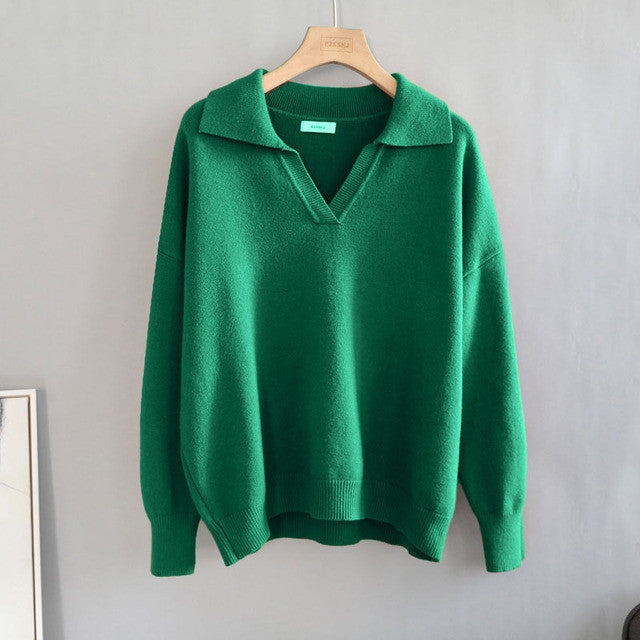 Autumn Winter Polo Collar Oversize Thick Sweater Pullovers